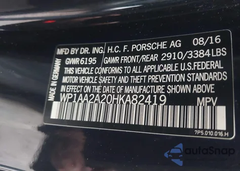 2017 Porsche Cayenne Platinum Edition from USA, damaged, VIN WP1AA2A20HKA82419